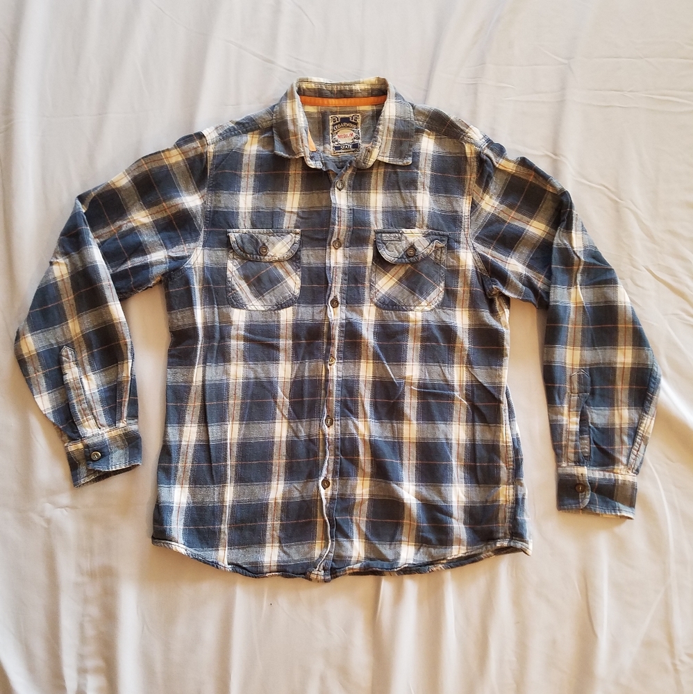 Blue plaid button up shirt